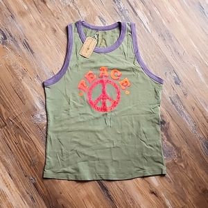 Natural Life green and purple peace tank top